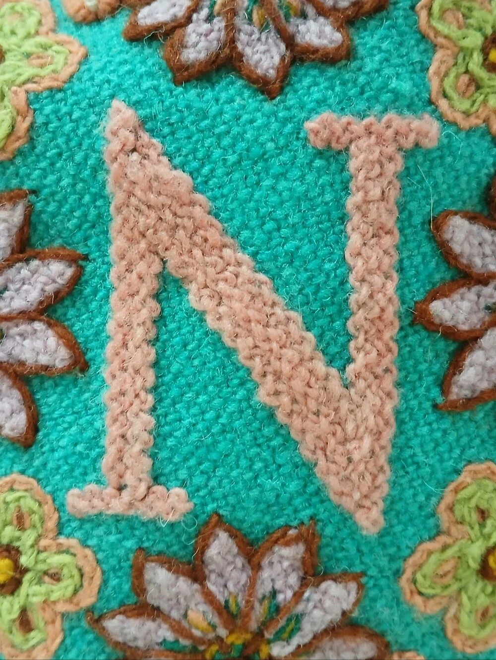 NWOT Jenny Krauss Anthropologie 100% Wool Embroidered Monogram N Pouch Bohemian